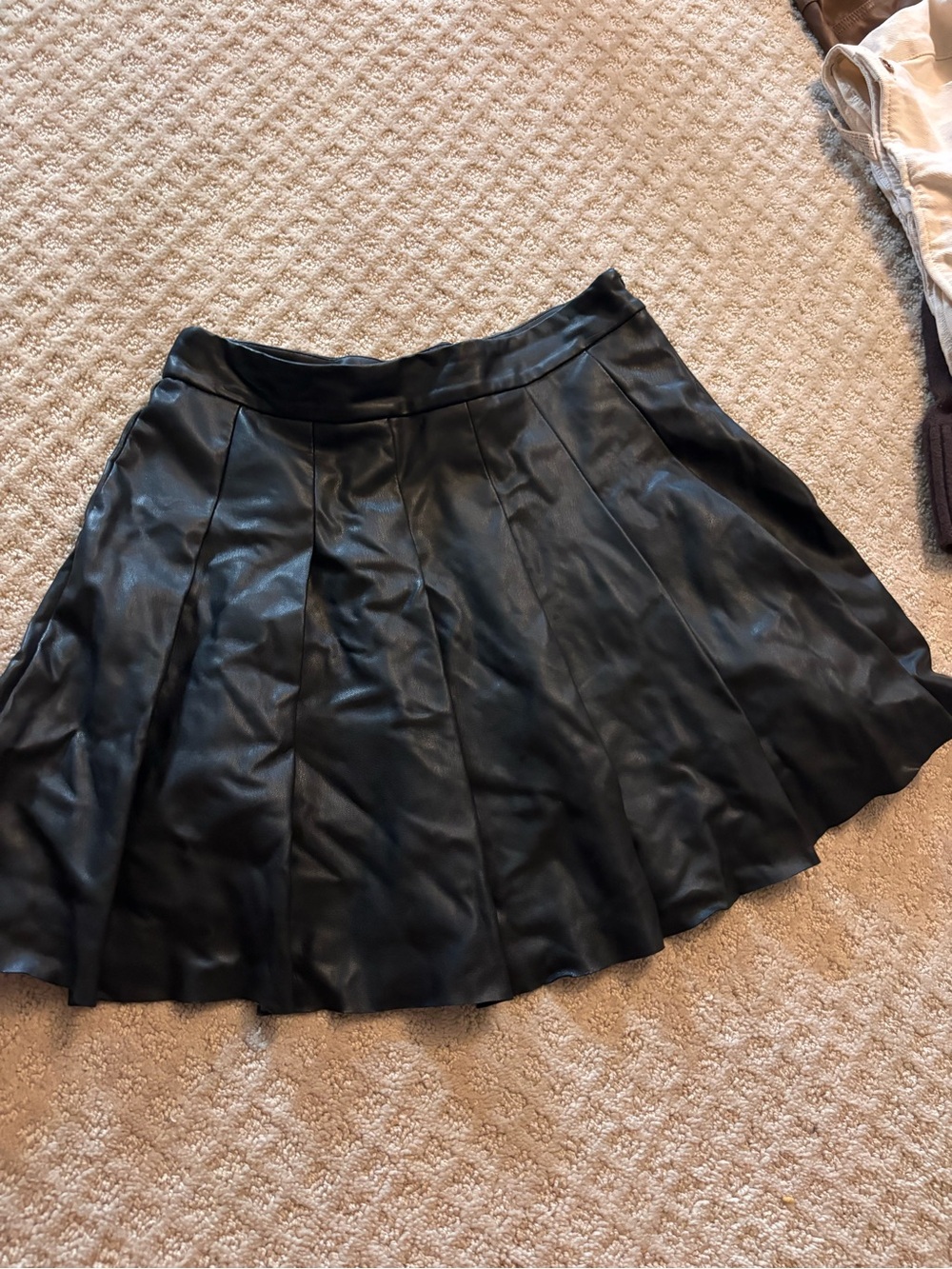 Topshop Black Faux Leather Pleated Skater Skirt
